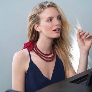 Noonday Red Velvet Bead Rope Long Tie Necklace